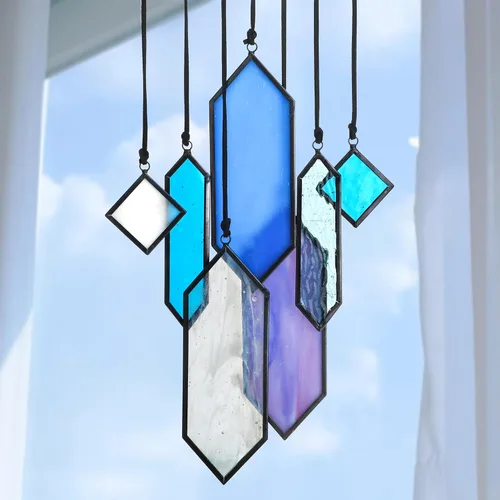 Vista 13 de HDCRYSTALGIFTS 7 piezas de prismas de cristal atrapasoles para colgar en ventanas, atrapasoles de cristal arcoíris colgantes para ventanas