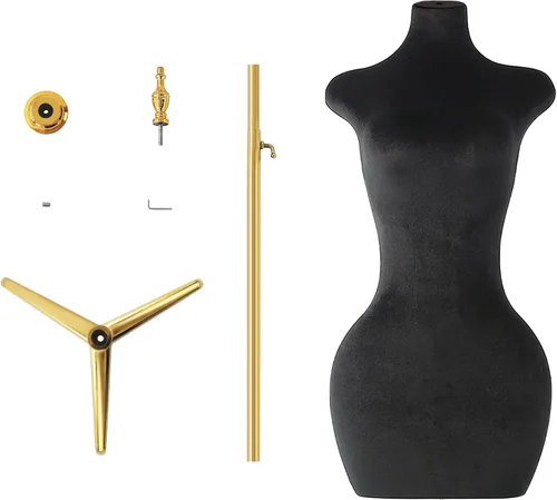 Vista 6 de Soporte de trípode de maniquí femenino de terciopelo negro,Maniquí ajustable en altura para cuerda,Maniquí de forma de vestido y exhibición de joyas