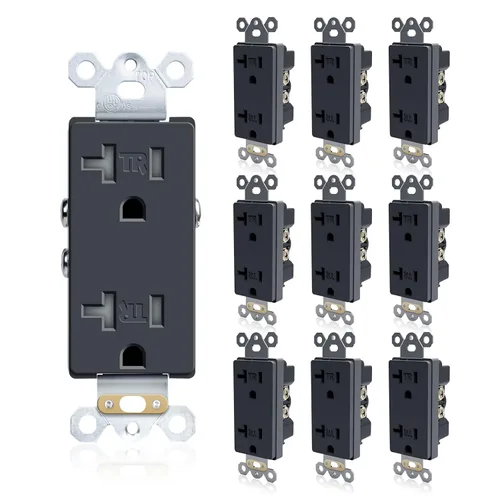 Vista 13 de TOPELER Paquete de 10 tomas decorativas, enchufes de pared estándar resistentes a manipulaciones de 15A 125V, autoconexión a tierra, 2 polos, 3