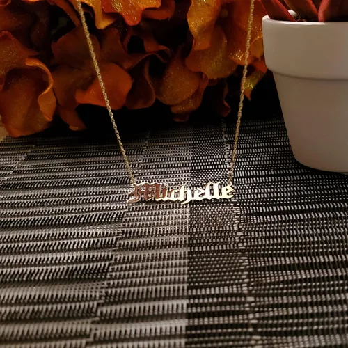 Vista 3 de Fuente antigua en inglés de oro macizo de 14 quilates, collar personalizado con nombre personalizado, hecho a medida, cualquier nombre, regalo