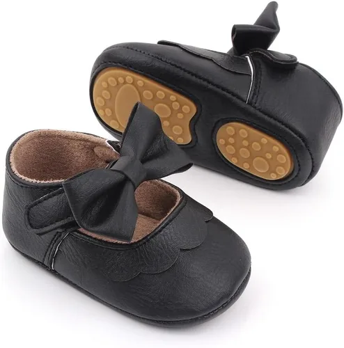 Vista 2 de Infant Baby Girls Mary Jane Shoes Non-Slip Rubber Sole Ballet Slippers Princess Dress Wedding Shoes Newborn Crib Shoes