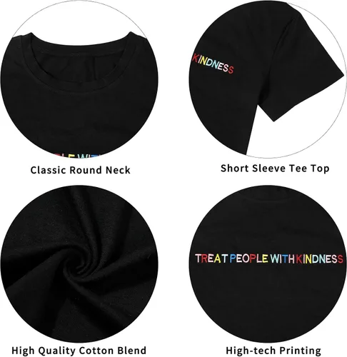 Vista 5 de ALLTB Treat People with Kindness - Camisa de mujer con bordado inspirador gráfico para profesoras, camisetas casuales de manga corta positivas