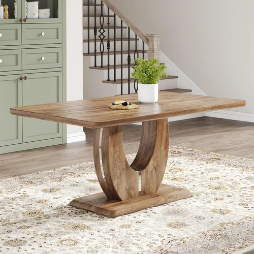 Vista 15 de JUFU Mesa de comedor de mármol sintético de 63 pulgadas para 4-6 personas, moderna mesa rectangular de cocina y comedor, mesa de MDF de aspecto