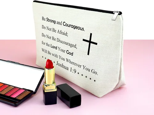 Vista 3 de Mxrymvu Regalos cristianos para mujer bolsa de maquillaje, Josué 1:9