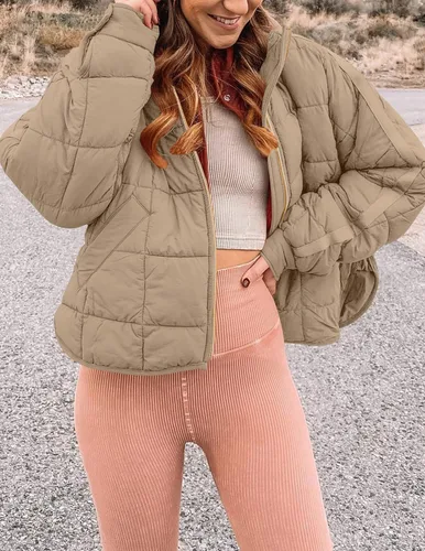 Vista 5 de LEANI Women's Oversized Lightweight Puffer Jackets Long Sleeve Zipper Short Down Coat with Pockets