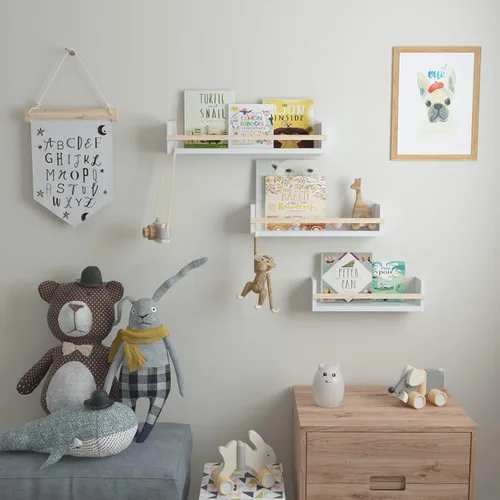 Vista 6 de Wallniture Utah - Estantería flotante para niños, para decoración de guardería, estantes de pared para libros, exhibidor de fotos de varios tamaños