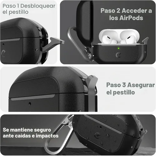Vista 3 de Keybudz Funda para AirPods Pro 2 con Candado - Funda Completamente Impermeable para AirPods Pro 2da Generación - Llavero, Protección Resistente