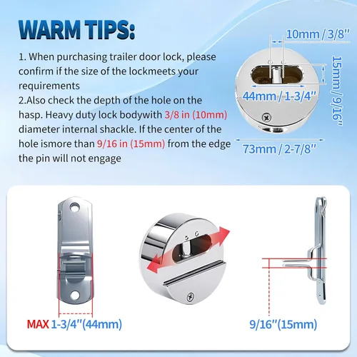 Vista 3 de Mardili Candados de disco de remolque con grillete oculto con llave similar, cerradura de disco de 2-7/8 pulgadas, cerradura de puerta para camiones
