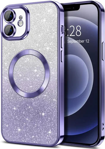 Vista 156 de Hython Funda para iPhone 13 Pro transparente con purpurina magnética [compatible con MagSafe] Protector completo de lente de cámara delgado