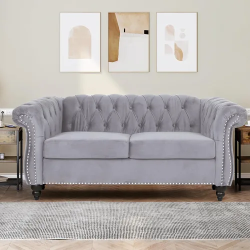Vista 9 de QHITTY Juego de 2 piezas para sala de estar, Sofá Seccional Chesterfield Silla Contemporáneo Tapizado de Terciopelo Loveseat Juego de Sofás