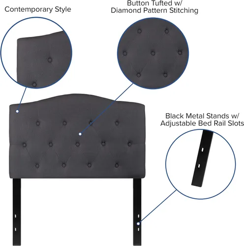 Vista 5 de BizChair Cabecero tapizado capitoné tamaño individual en tela gris oscuro
