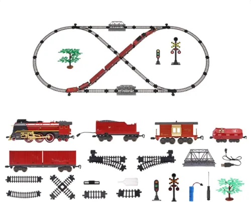 Vista 10 de Juego de tren eléctrico de Navidad a control remoto con control remoto, humo realista, luces y sonidos, modelo de locomotora de vapor con pista