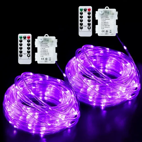 Vista 14 de JMEXSUSS 100 luces LED de cuerda a pilas impermeables para exteriores Blanco cálido