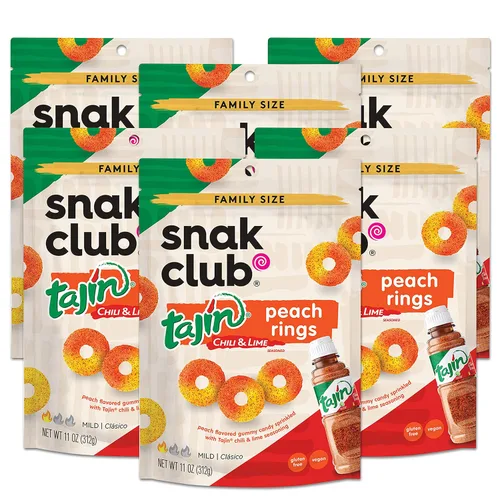 Vista 20 de Snak Club Tajin Anillos de Manzana, Bocadillos Gomosos Dulces y Sabrosos, Tamaño de Aperitivo de 2.5oz, 12