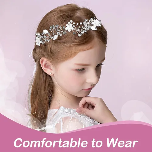 Vista 5 de Tocado para niña de las flores, accesorios para el cabello para boda, primera comunión