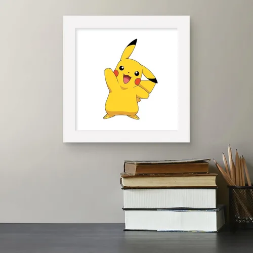 Vista 5 de Trends International Gallery Pops Pokemon - Pikachu Waving Pose - Arte de pared, versión enmarcada blanca, 12 x 12 pulgadas Versión enmarcada
