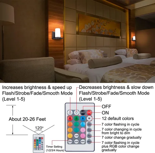 Vista 4 de HONWELL Lámpara de pared LED con batería para interiores, multicolor, aplique de pared para iluminación de habitación, luces de palo para hotel