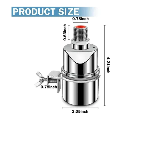 Vista 4 de Automatic Water Level Control Valve 1/2 Inch Stainless Steel Float Ball for Tank Swimming Pool Straight with Clip