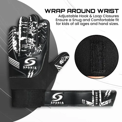 Vista 2 de SPORIA Guantes de portero para jóvenes con doble protección para la muñeca, guantes de fútbol para niños, material de látex antideslizante, guantes