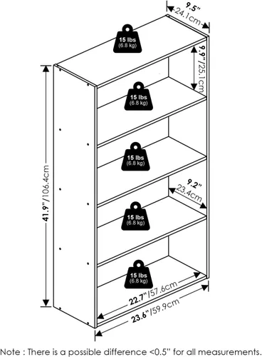 Vista 3 de Furinno Jaya - Estantería para libros de 4 niveles, estantería con estantería abierta, estantería de pie, 9.5 x 23.6 x 41.9 pulgadas