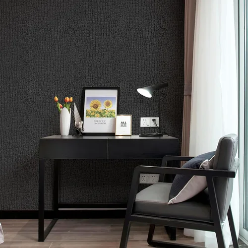Vista 10 de Zeeko Papel tapiz negro para despegar y pegar, 17.3" x 118" pulgadas, papel tapiz extraíble de cocodrilo en relieve, papel de contacto texturizado