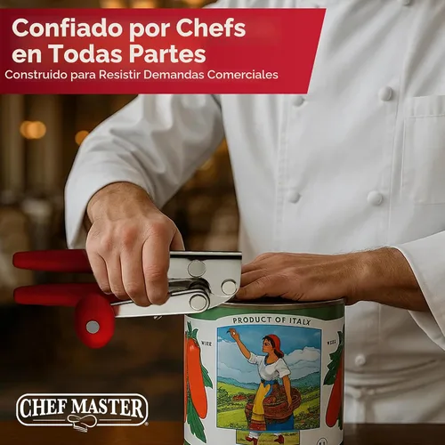 Vista 7 de Chef Master Abridor de Latas Comercial Resistente - Manual con Manivela Manual para Latas Grandes con Agarre Antideslizante - Abridor de Latas