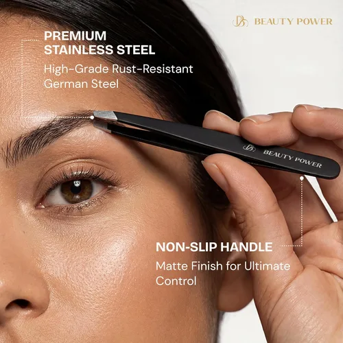 Vista 4 de Beauty Power Pinzas Inclinadas Profesionales de Ultra-Precisión para Cabello Facial de Mujer - Acero Inoxidable Alemán, Pinzas para Hombres