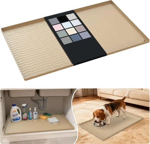Vista 14 de URMONA - Tapete de silicona impermeable para debajo del fregadero, 16 x 10 Beige