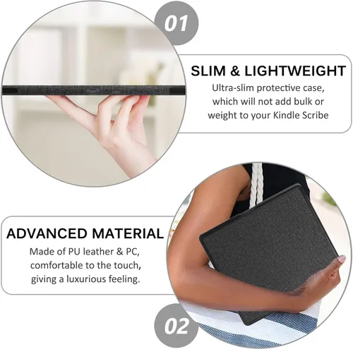 Vista 6 de Miimall Funda compatible con Kindle Scribe 2022, piel sintética de alta calidad, con función de encendido/apagado automático y múltiples ángulos