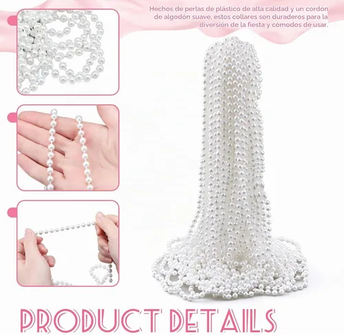 Vista 7 de WEOXPR Collares de perlas de imitación blancas a granel, collar de cuentas de Mardi Gras, collares de perlas de imitación de 32 pulgadas para mujer
