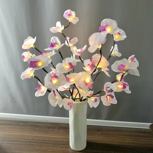 Vista 9 de Phalaenopsis - Paquete de 2 lámparas LED de rama de orquídea, ramo de orquídeas artificiales de mariposa, funciona con pilas, para decoración
