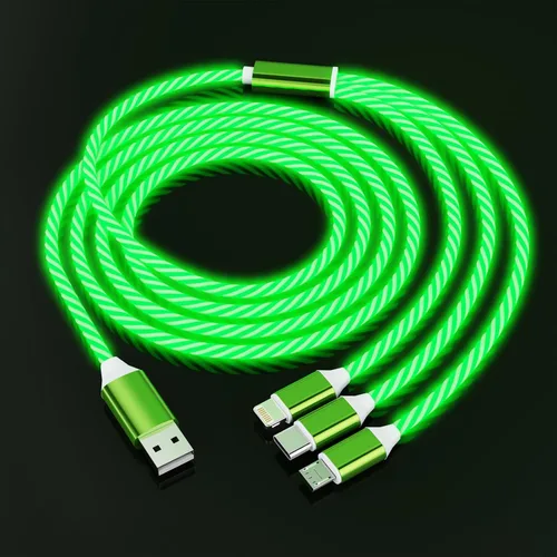 Vista 12 de Cable de carga con luz LED que fluye 3 en 1 Lightning/Type C/Micro USB brillante para automóvil para iPhone, cable de carga para automóvil azul