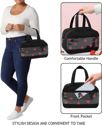 Vista 2 de Lonchera aislada reutilizable bolsa de almuerzo para hombres mujeres a prueba de fugas enfriador portátil para el trabajo, picnic viajes A1-Negro
