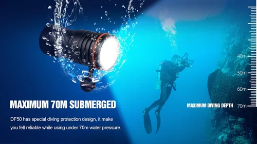 Vista 5 de TrustFire DF50 - Luz de buceo, 6500 lúmenes, cámara de video, linterna LED de buceo, linterna recargable por USB, 229.7 ft bajo el agua, súper