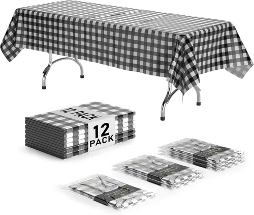 Vista 17 de Exquisite Cubierta de Mesa para Picnic - Paquete de 6 Manteles Premium Rectangulares de Plástico - Cubierta de Mesa para BBQ a Cuadros Negro