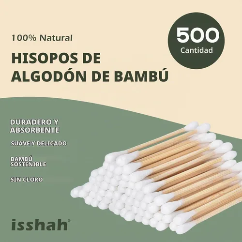 Vista 2 de Hisopos de algodón de bambú – 500 unidades – Certificado FSC y aprobado por PETA, puntas dobles ecológicas, palillos para los oídos sin plástico