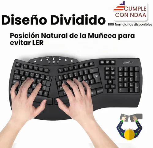 Vista 2 de Perixx Periboard-612B - Teclado Inalámbrico Ergonómico Split con Modo Dual 2.4G y Función Bluetooth, Compatible con Windows 10 y Mac OS X System