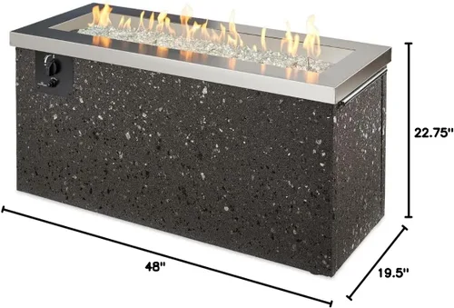 Vista 6 de Outdoor GreatRoom Co - Mesa para fogata de gas Key Largo para patio exterior, mesa rectangular de acero inoxidable de 48 pulgadas, base de estuco