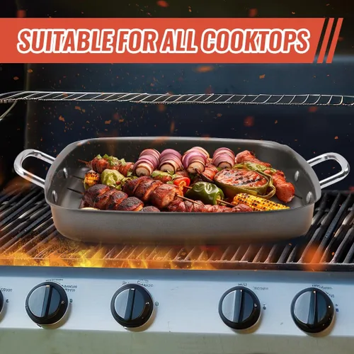 Vista 3 de Sartén para parrilla al aire libre – Sartén de parrilla de 11 pulgadas con asas, bandejas de parrilla para asar bandeja de barbacoa