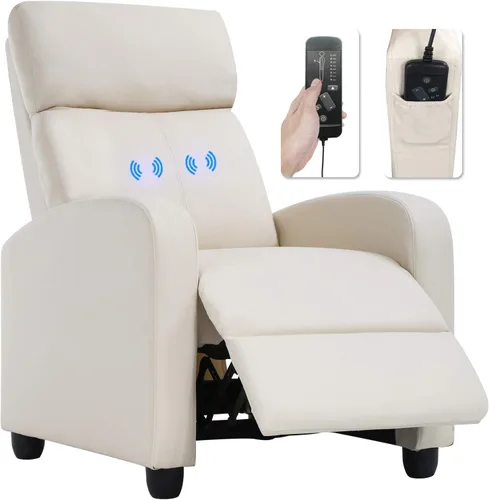 Vista 15 de BestMassage Silla reclinable con función de masaje de 2 puntos Cuero sintético marrón con soporte lumbar, empuje ajustable hacia atrás, PU