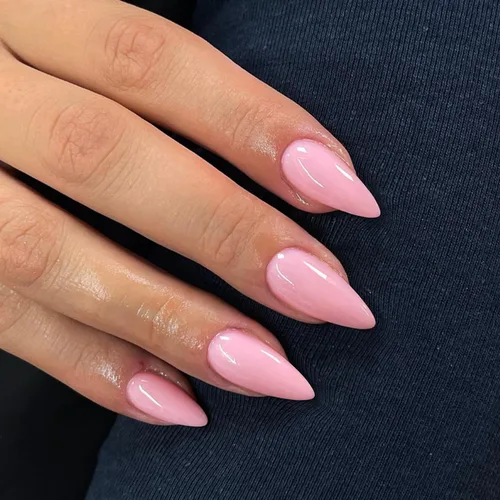 Vista 2 de Uñas postizas a presión color rosa bebé con forma de almendra, 48 piezas, uñas postizas gruesas neutras para mujeres, uñas de almendra medianas a