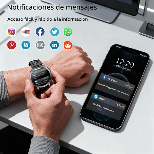 Vista 8 de Reloj Inteligente Resistente, 1.6" AMOLED GPS, 5ATM Impermeable - Negro