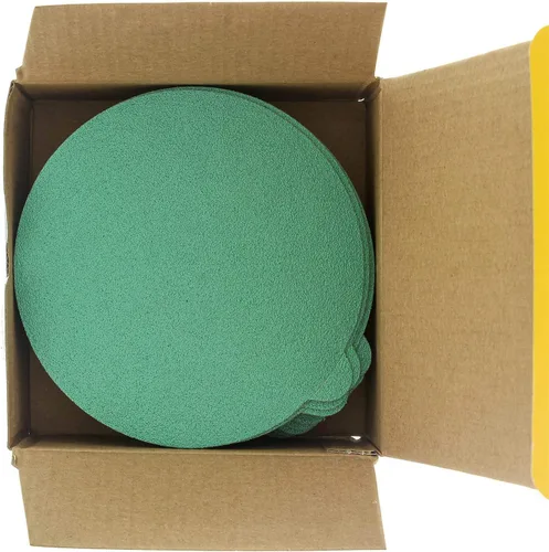 Vista 3 de Dura-Gold Discos de lija PSA de película verde de 5 pulgadas, grano 80 (caja de 50), discos de papel de lija autoadhesivos con parte trasera