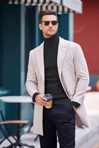 Vista 4 de COOFANDY suéter de cuello alto para hombre estilo informal de punto para hombre