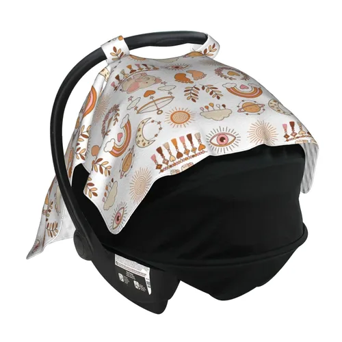 Vista 4 de Cubierta de toldo bohemia para asiento de coche de bebé, cubierta de lactancia para recién nacido, accesorios bohemios para bebé cubierta