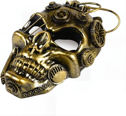 Vista 4 de ThinkTop Máscara de mascaradas de calavera Cyborg metálica vintage