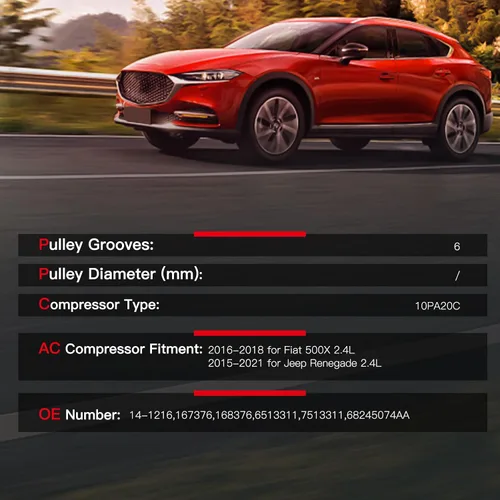 Vista 2 de CCIYU Embrague del compresor de aire acondicionado 2016-2018 para Fiat 500X 2.4L 2015-2021 para Jeep Renegade 2.4L AC Compresor para automóvil