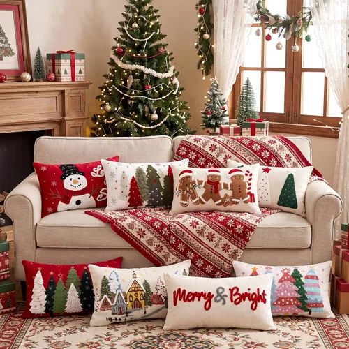 Vista 7 de Boao Merry & Bright - Fundas de almohada lumbar de 12 x 24 pulgadas Rojo Blanco