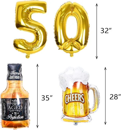 Vista 4 de Decoraciones de cumpleaños número 50, decoraciones de aniversario de 50 años, pancarta de felicitación a los 50 años, globo de látex con 50 letras