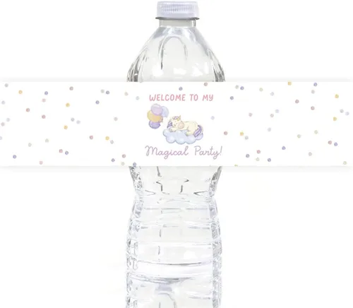 Vista 18 de Andaz Press Etiquetas impermeables para botellas de agua de primer cumpleaños con diseño de arco iris bohemio, envolturas brillantes para botellas